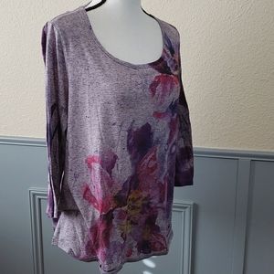 Coldwater Creek pullover top purple floral 1X 18